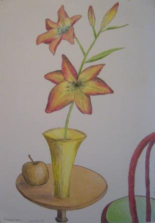 Triptyque fleur sur table pastel